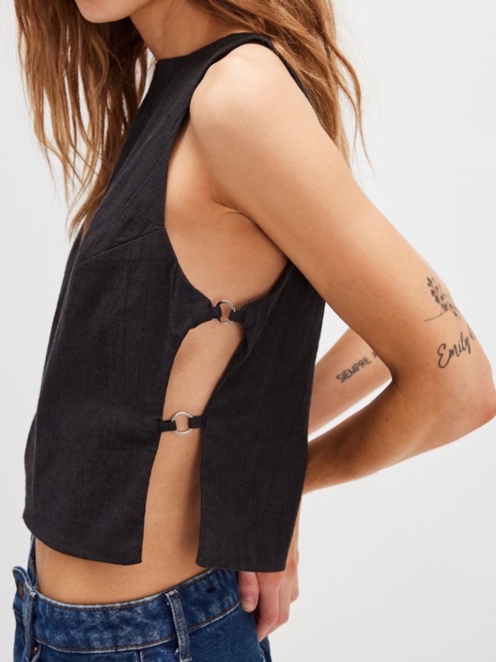 Free People Eliza Top Linen Blend Open Sides | M